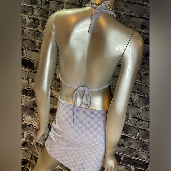 Baby Blue Checkered Print Halter Mini Dress - Picture 9 of 9